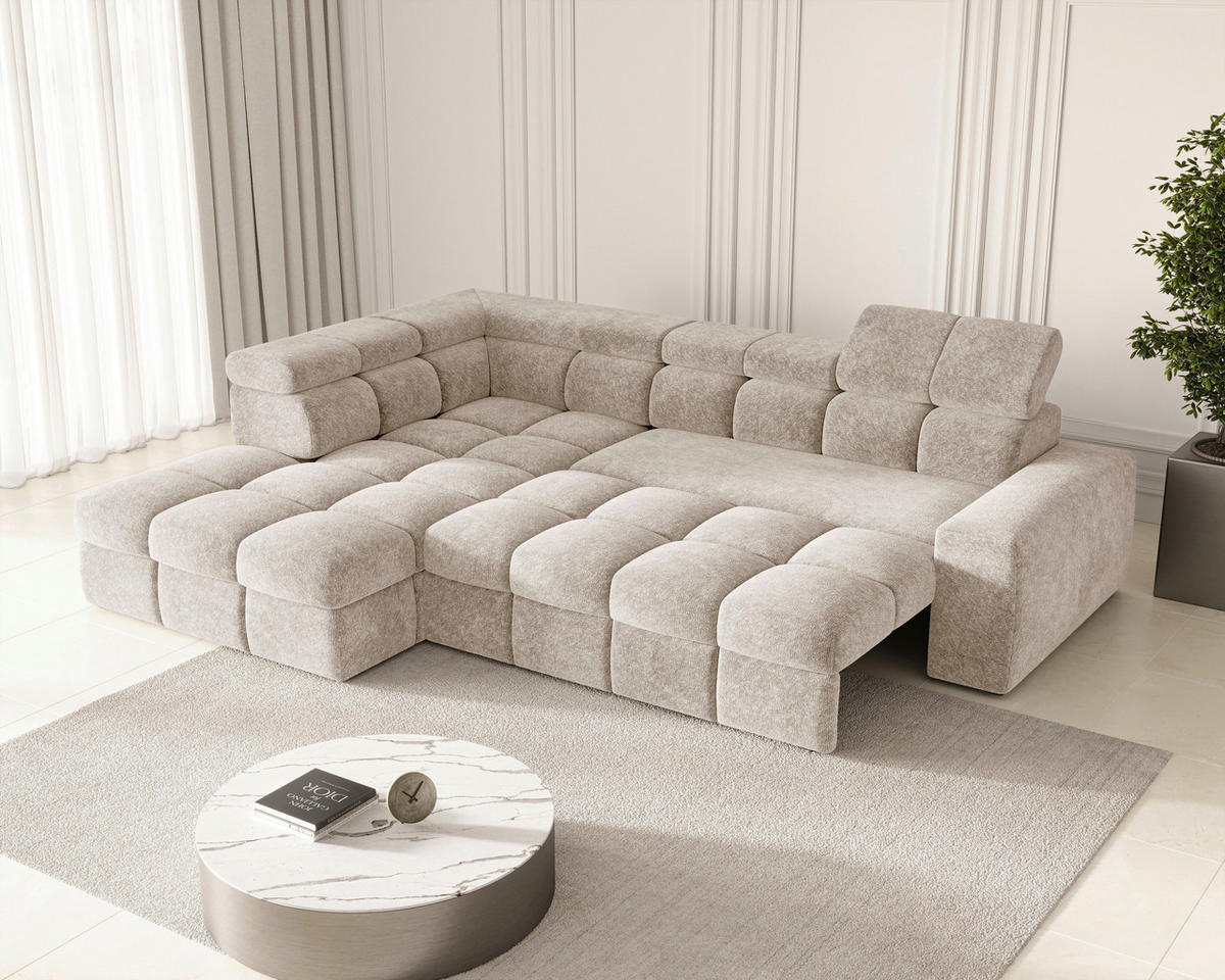 ECKSOFA  in Chenille Creme  - Creme/Schwarz, MODERN, Kunststoff/Textil (204/292cm) - Milino