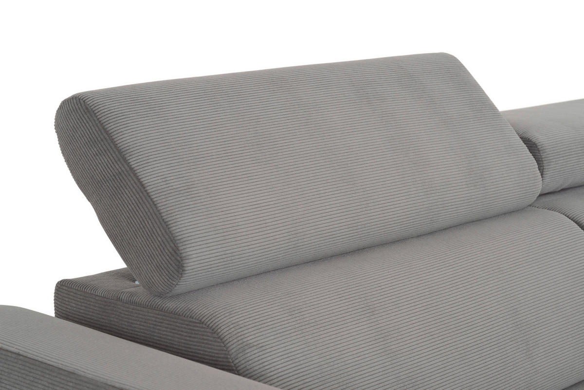 ECKSOFA Grau Feincord  - Schwarz/Grau, Design, Textil/Metall (280/205cm) - Xora