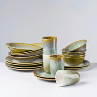 KOMBISERVICE Braun, Grün FLUSSUFER 16-teilig 4 Personen  - Braun/Grün, Basics, Keramik - Gipfelstück