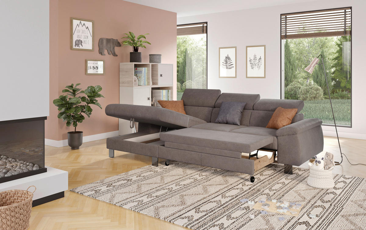 ECKSOFA in Flachgewebe Dunkelgrau  - Chromfarben/Dunkelgrau, Design, Textil/Metall (166/244cm) - Livetastic