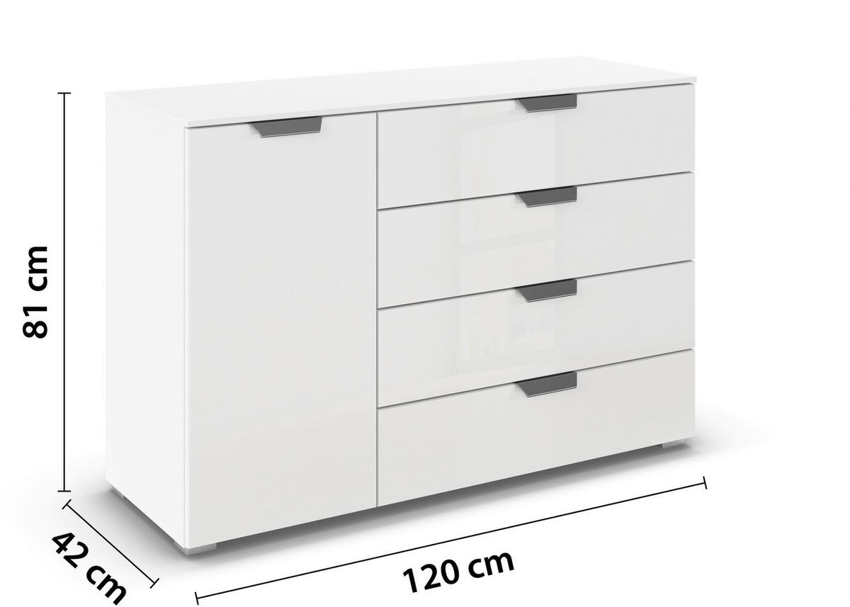 KOMMODE 120/81/42 cm  in Weiss  - Chromfarben/Weiss, Design, Glas/Holzwerkstoff (120/81/42cm) - Carryhome