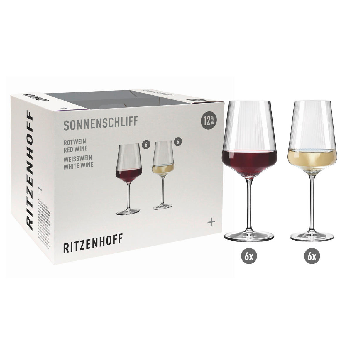 GLÄSERSET Sonnenschliff 12-teilig  - Klar, Design, Glas (9,3/22,5/9,3cm) - Ritzenhoff
