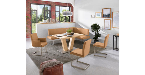 ECKBANK 208/160 cm  in Edelstahlfarben, Cognac  - Edelstahlfarben/Cognac, Design, Textil/Metall (208/160cm) - Dieter Knoll