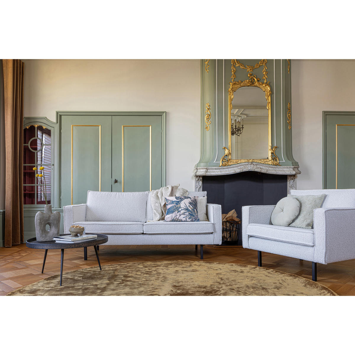 2,5-SITZER Rodeo in Bouclé Naturfarben  - Schwarz/Naturfarben, Design, Textil/Metall (190/85/86cm) - Livetastic