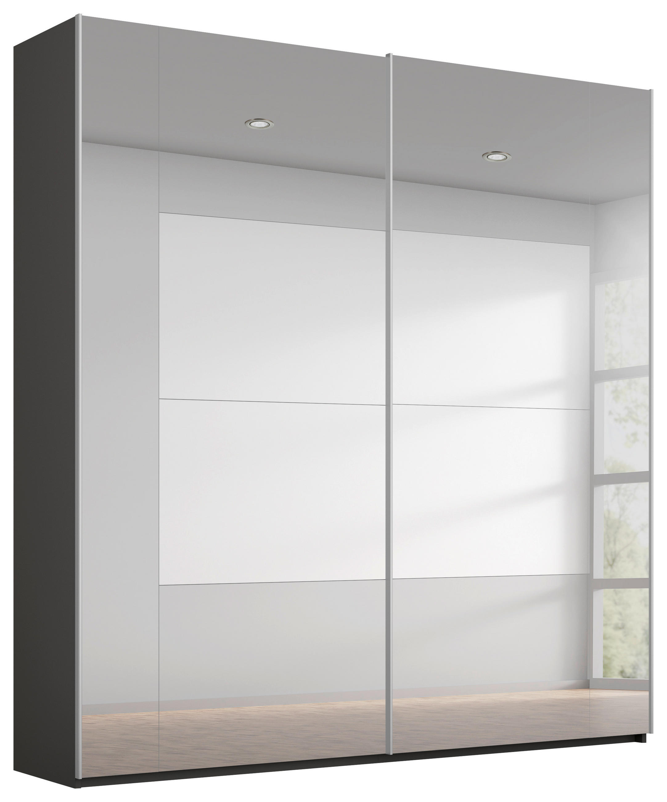 SCHWEBETÜRENSCHRANK in Graphitfarben, Grau  - Graphitfarben/Grau, Design, Glas/Holzwerkstoff (181/223/68cm) - Xora
