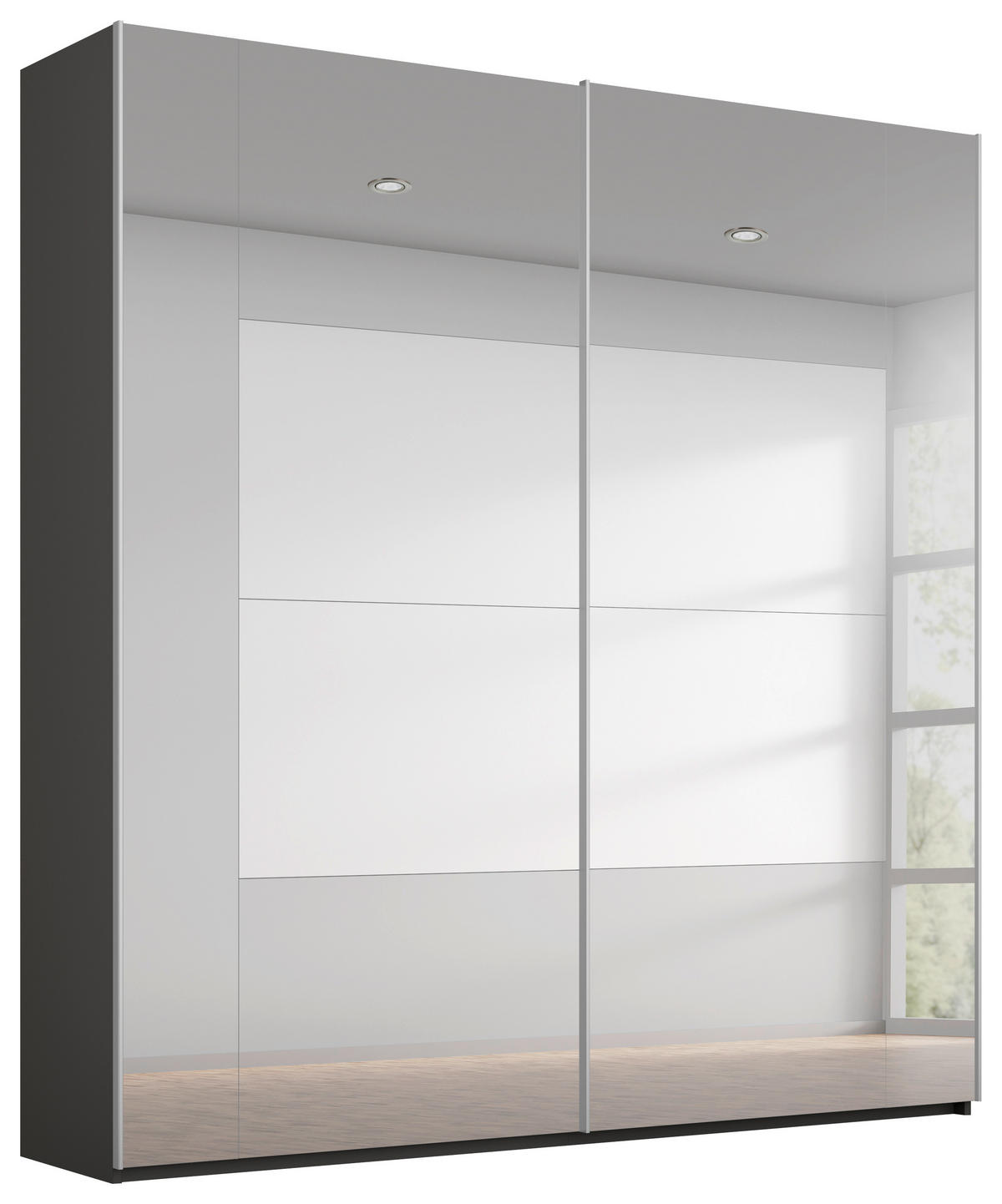 SCHWEBETÜRENSCHRANK in Graphitfarben, Grau  - Graphitfarben/Grau, Design, Glas/Holzwerkstoff (181/235/68cm) - Xora