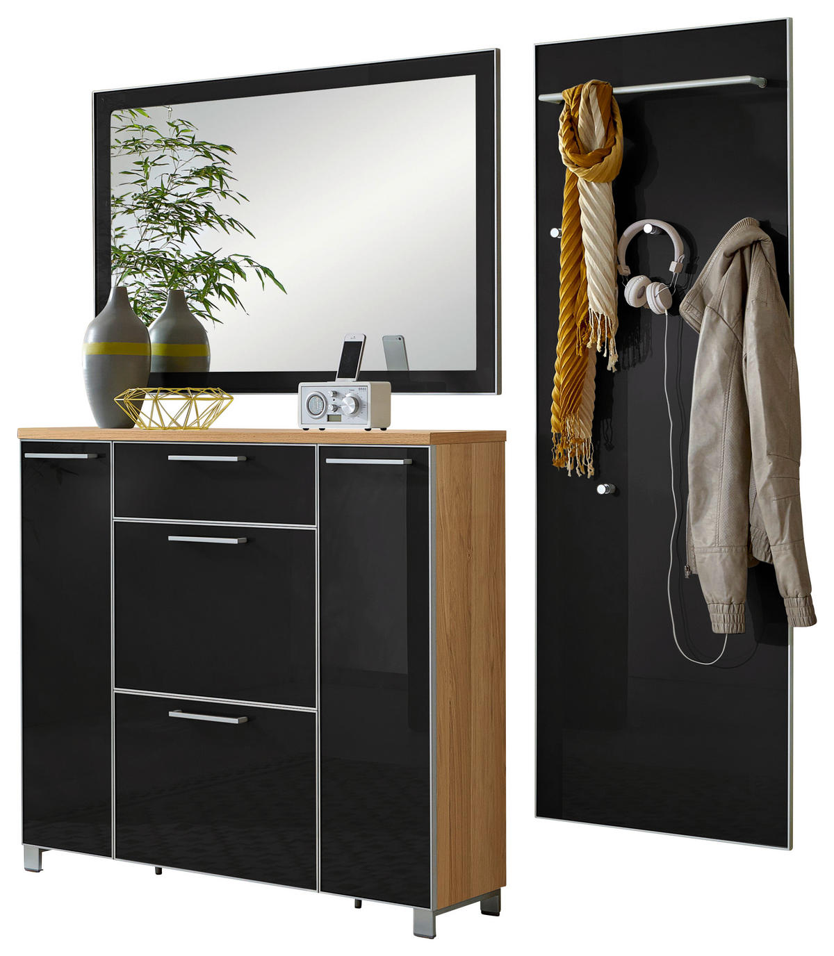 GARDEROBE 3-teilig  in 190/195/31 cm  - Eichefarben/Anthrazit, Design, Glas/Holz (190/195/31cm)