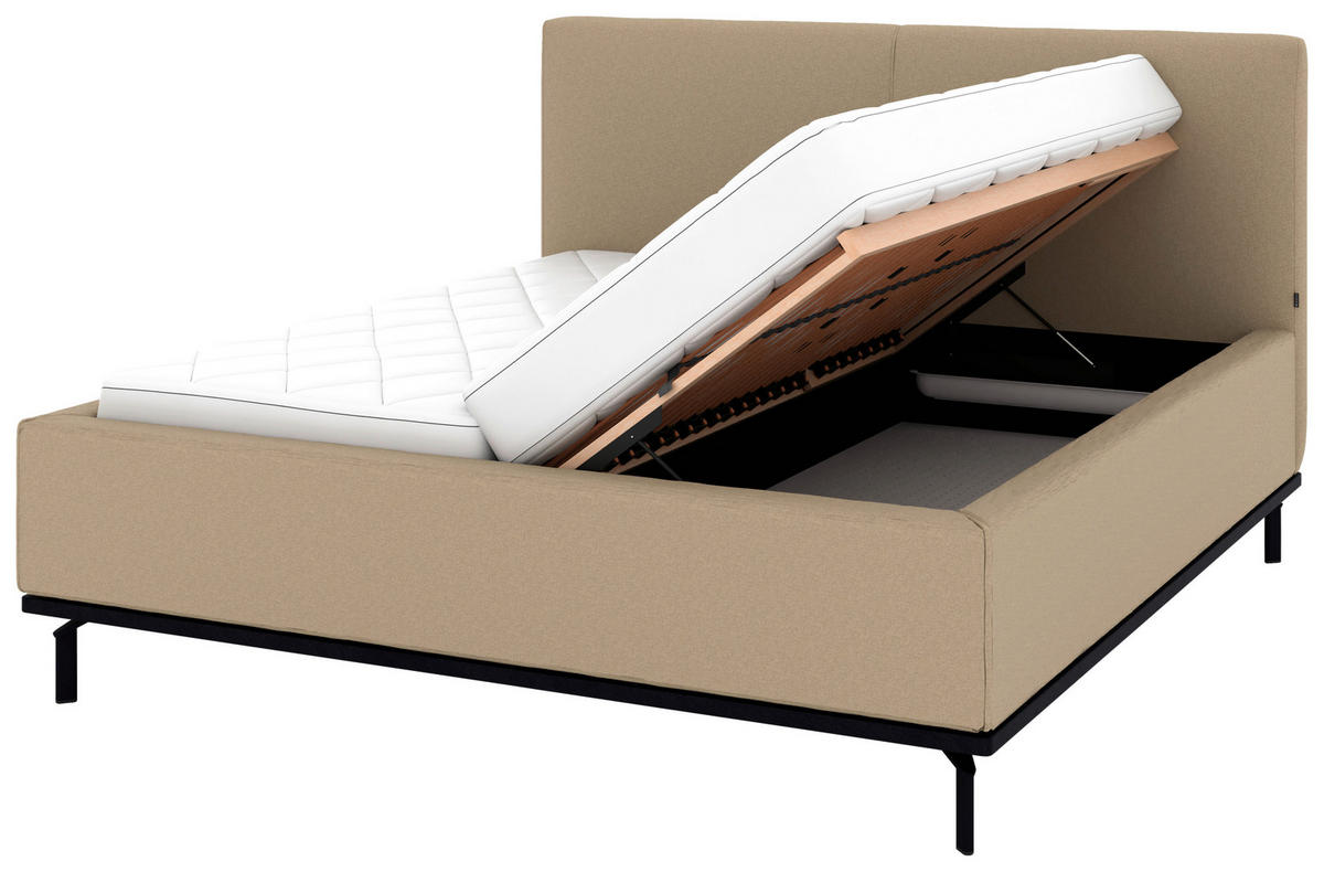 POLSTERBETT Matratze, Lattenrost, Bettkasten 180/200 cm  in Beige  - Beige/Graphitfarben, Design, Holz/Textil (180/200cm) - Musterring