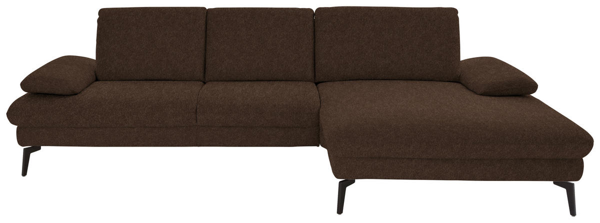 ECKSOFA in Chenille, Mikrofaser Dunkelbraun  299/157 cm  - Dunkelbraun/Schwarz, Design, Textil/Metall (299/157cm) - Dieter Knoll