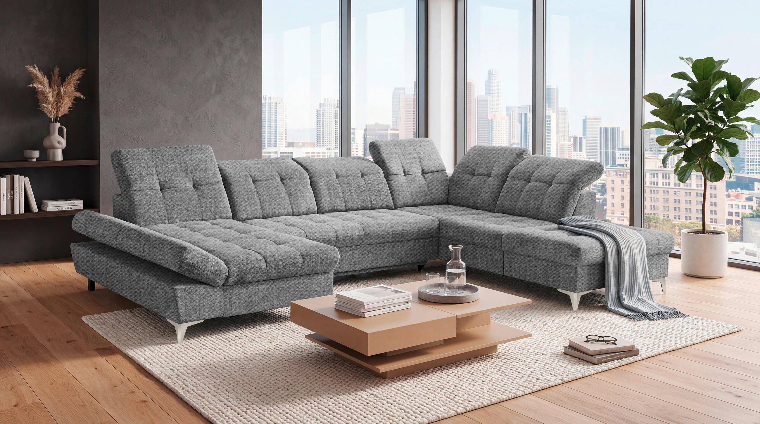 WOHNLANDSCHAFT MERCY Grau Mikrovelours  - Kaschmir/Grau, MODERN, Kunststoff/Textil (169/348/245cm) - MID.YOU