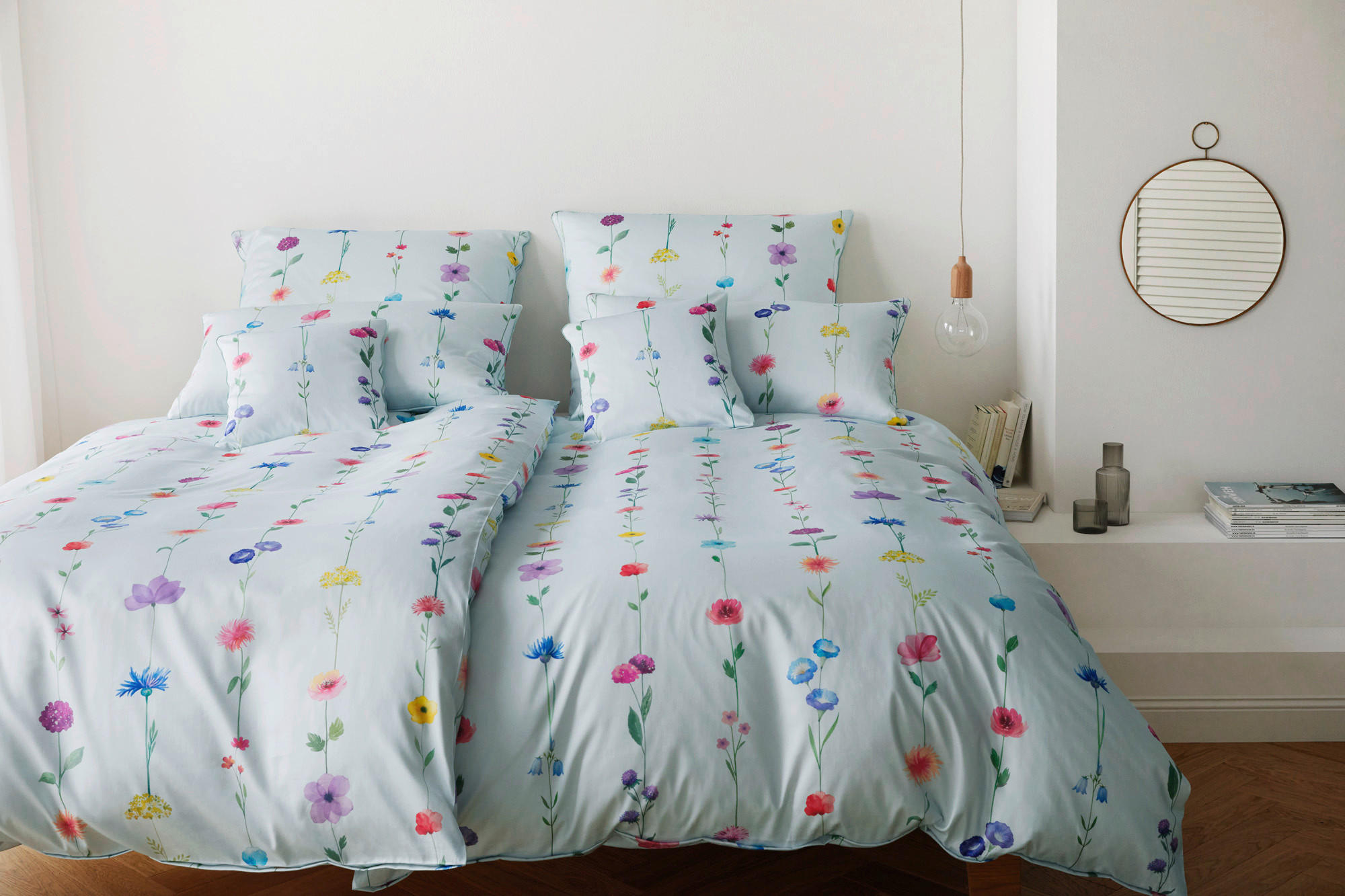 BETTWÄSCHESET Satin 160/210 cm  100 cm/65 cm  - Hellblau, Basics, Textil (160/210cm) - Elegante