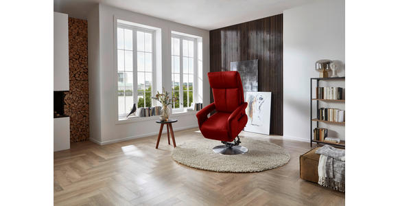 RELAXSESSEL in Leder Rot - Edelstahlfarben/Rot, Design, Leder/Metall (78/112/85cm) - Cantus