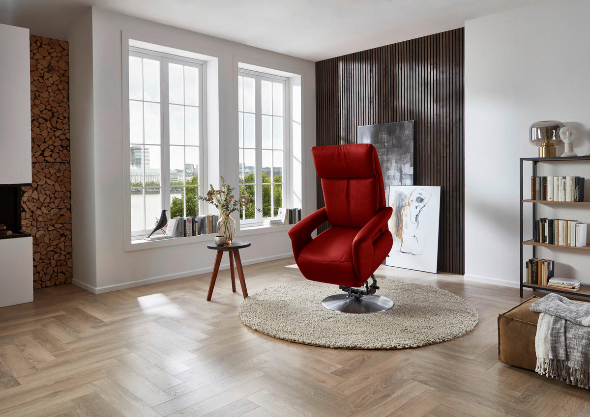 RELAXSESSEL in Leder Rot  - Edelstahlfarben/Rot, Design, Leder/Metall (78/112/85cm) - Cantus