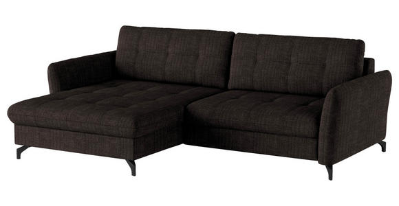 ECKSOFA in Flachgewebe, Leinenoptik Dunkelbraun  - Dunkelbraun/Schwarz, Design, Textil/Metall (170/242cm) - Xora