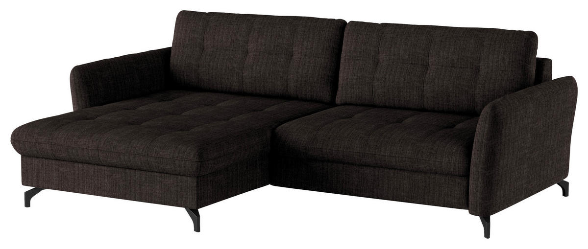 ECKSOFA in Flachgewebe, Leinenoptik Dunkelbraun  - Dunkelbraun/Schwarz, Design, Textil/Metall (170/242cm) - Xora
