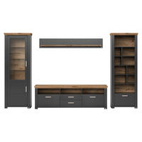 WOHNWAND  in Graphitfarben, Eiche Artisan  370/206,6/51,2 cm  - Graphitfarben/Eiche Artisan, Design, Glas/Holzwerkstoff (370/206,6/51,2cm) - SetOne by Musterring