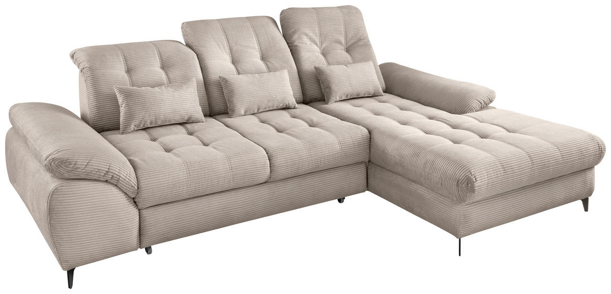 ECKSCHLAFSOFA in Cord Beige  - Beige/Schwarz, Modern, Textil/Metall (273/189cm) - Livetastic