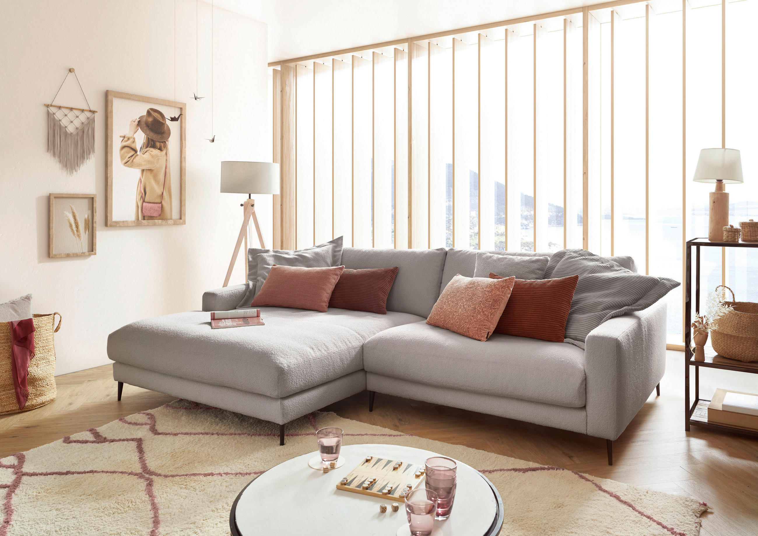ECKSOFA Hellgrau Flachgewebe  - Hellgrau/Schwarz, Design, Textil/Metall (190/272cm) - Pure Home Lifestyle