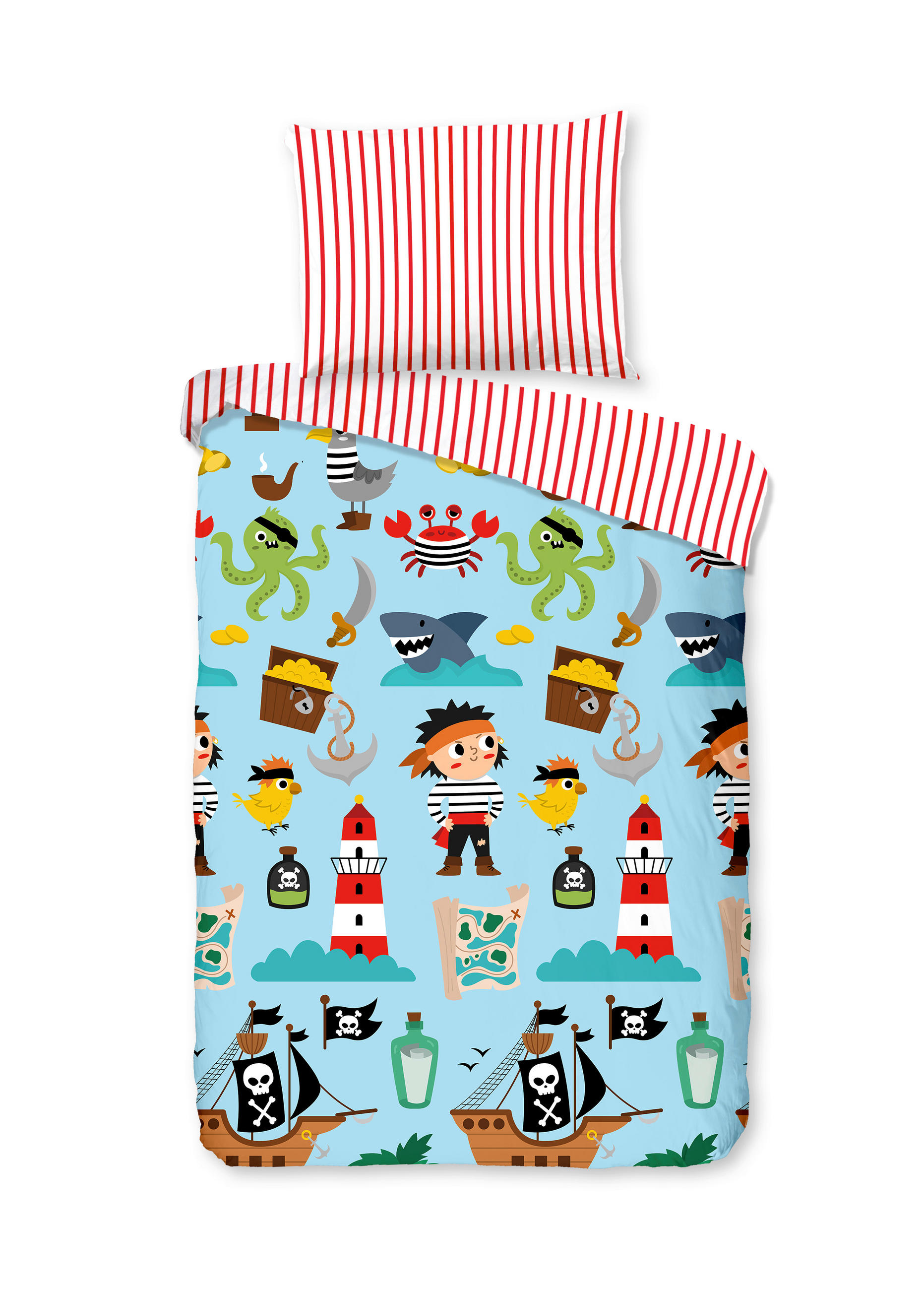 KINDERBETTWÄSCHE 100/135 cm  - Türkis/Rot, Basics, Textil (100/135cm)