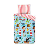 KINDERBETTWÄSCHE 100/135 cm  - Türkis/Rot, Basics, Textil (100/135cm)