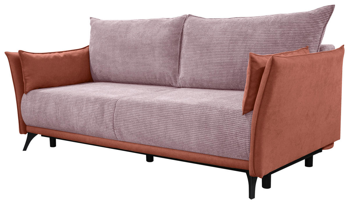 SCHLAFSOFA  mit Liegefunktion, Rücken echt Cord, Flachgewebe Rosa  - Schwarz/Rosa, KONVENTIONELL, Textil/Metall (223/72/100cm) - Carryhome