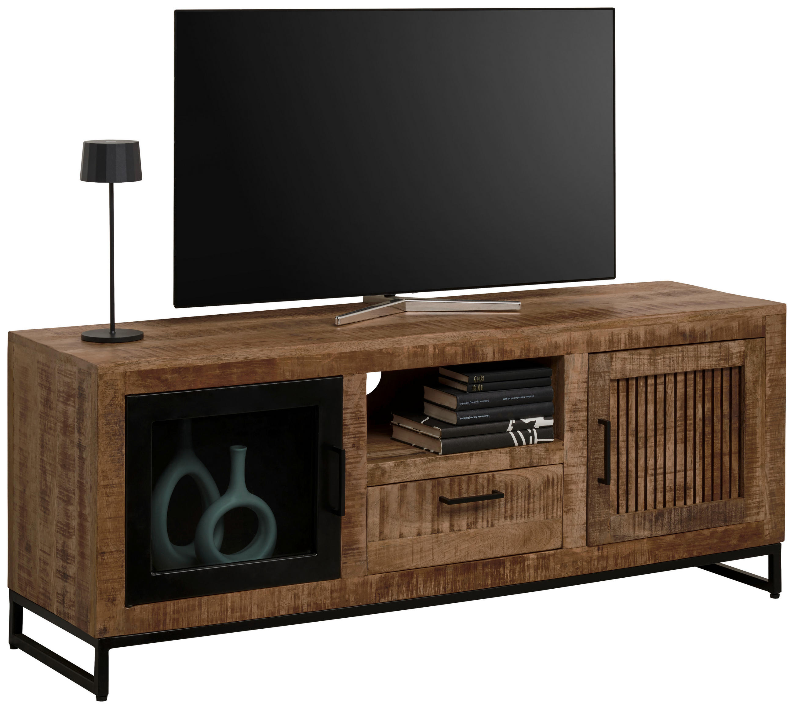 TV-SZEKRÉNY 145/57/40 cm  - natúr/fekete, Romantik / Landhaus, Üveg/fa (145/57/40cm) - Carryhome