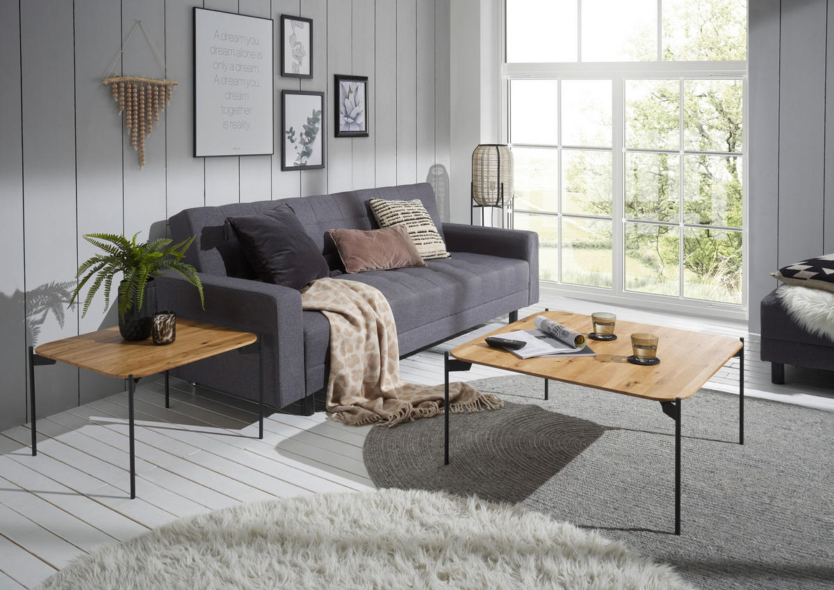 COUCHTISCH Eiche massiv 80/80/38 cm quadratisch Naturfarben, Schwarz  - Schwarz/Naturfarben, Design, Holz/Metall (80/80/38cm) - Linea Natura