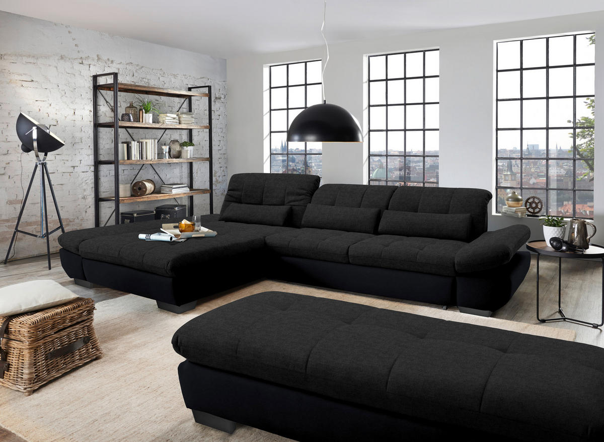 ECKSOFA in Mikrofaser Graphitfarben  204/341 cm  - Schwarz/Graphitfarben, Design, Textil/Metall (204/341cm) - Xora