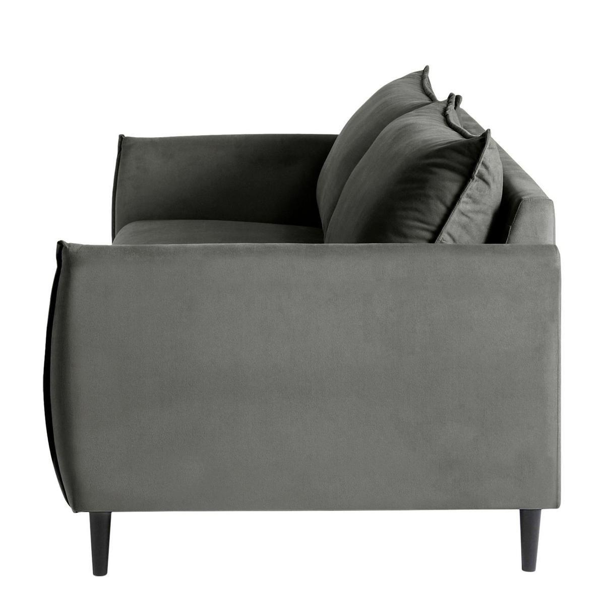 3-SITZER-SOFA JULI Samt Dunkelgrau  - Dunkelgrau/Schwarz, Design, Holz/Textil (203/86/100cm) - P & B