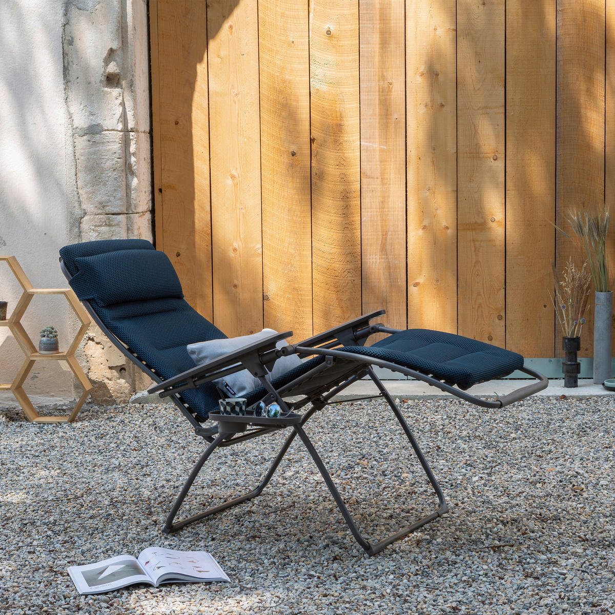 GARTEN-RELAXSESSEL Stahl  - Blau/Titanfarben, Basics, Kunststoff/Textil (71/115/88cm) - Lafuma Mobilier