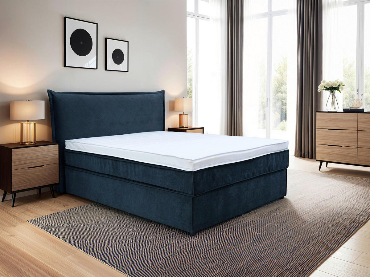 BOXSPRINGBETT 120/200 cm  in Dunkelblau  - Schwarz/Dunkelblau, Konventionell, Kunststoff/Textil (120/200cm) - Boxxx