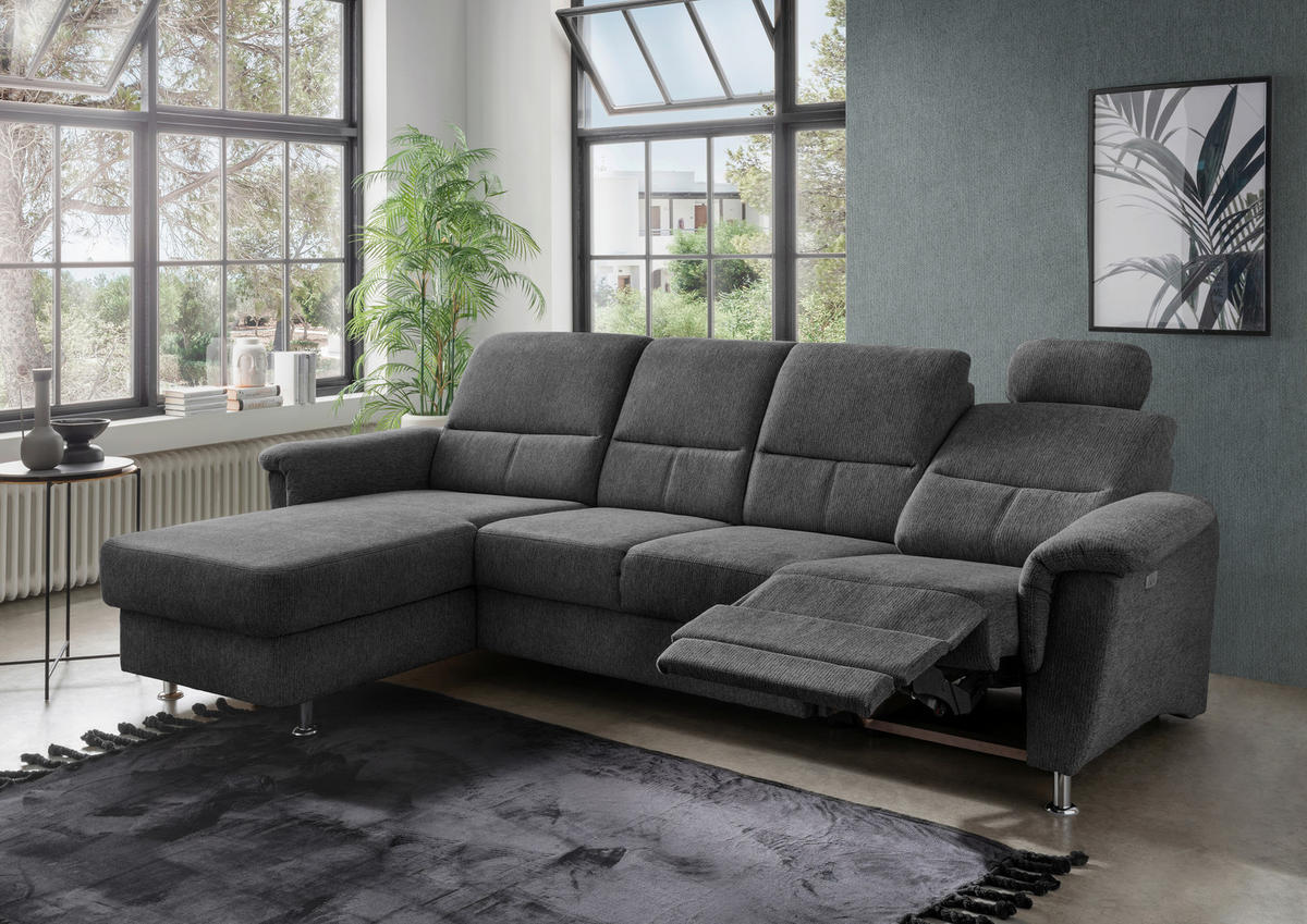 ECKSOFA in Chenille Anthrazit  - Chromfarben/Anthrazit, Konventionell, Textil/Metall (165/292cm) - Livetastic