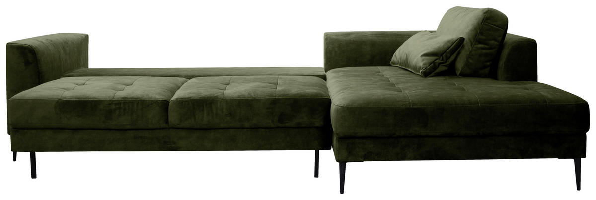 ECKSCHLAFSOFA  mit Stoffauswahl, Schlafen auf Sitzhöhe, Hocker erhältlich Mikrofaser Dunkelgrün  - Dunkelgrün/Schwarz, MODERN, Textil (280/168cm) - Trendmanufaktur