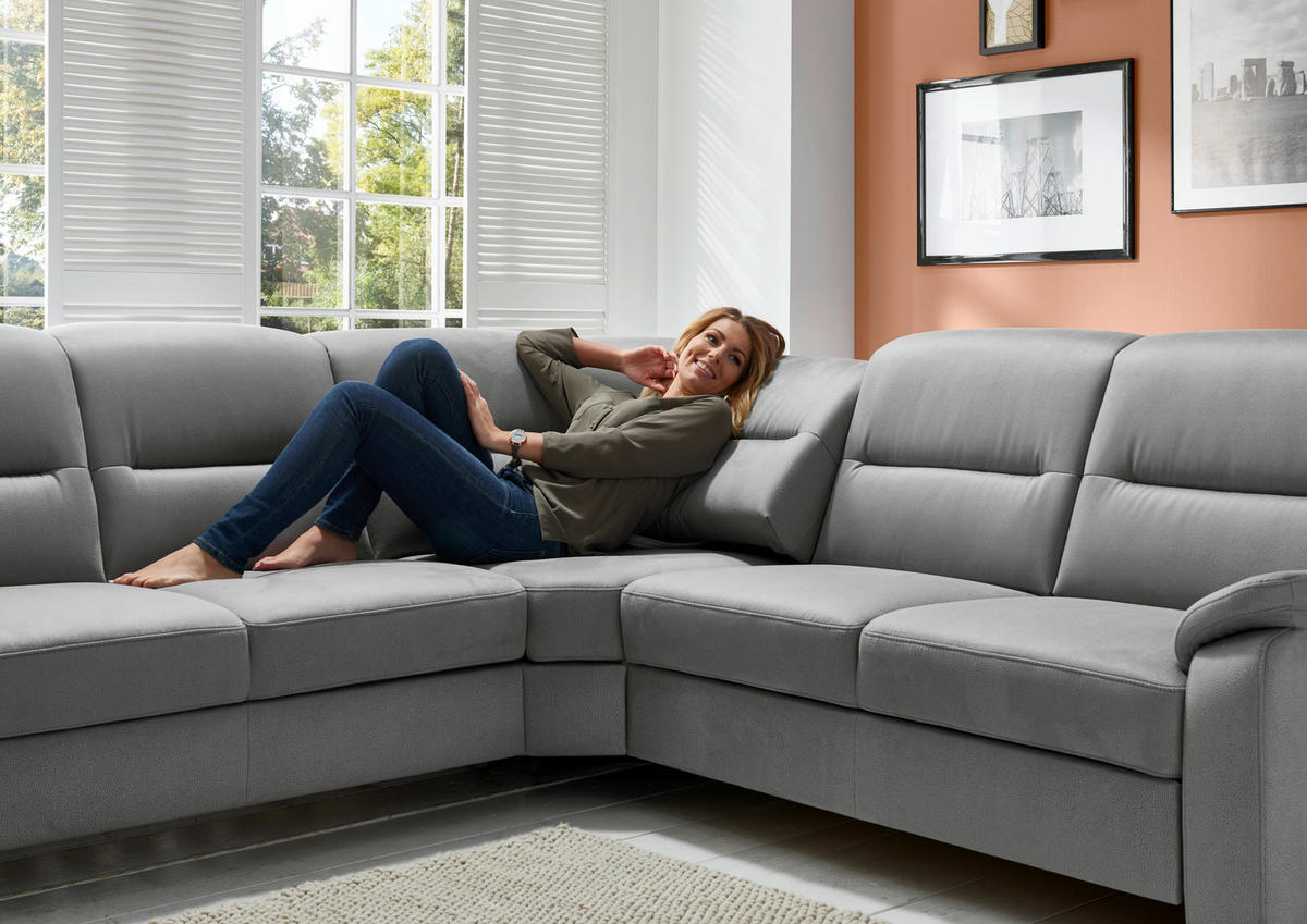 ECKSOFA in Mikrofaser Grau  - Schwarz/Grau, Konventionell, Holz/Textil (303/245cm) - Beldomo Comfort