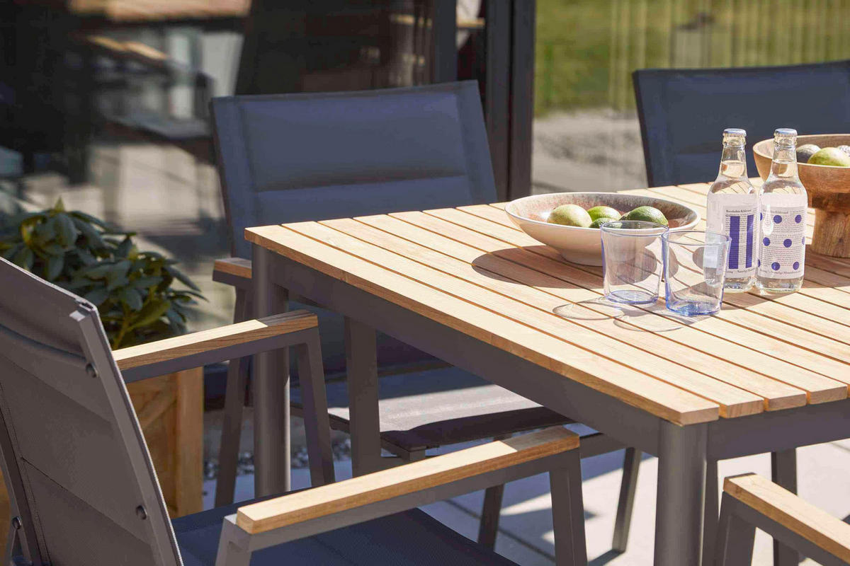 GARTENTISCH 167,5/100/74 cm Holz Anthrazit, Teakfarben rechteckig  - Anthrazit/Teakfarben, Konventionell, Holz/Metall (167,5/100/74cm) - Gardenson
