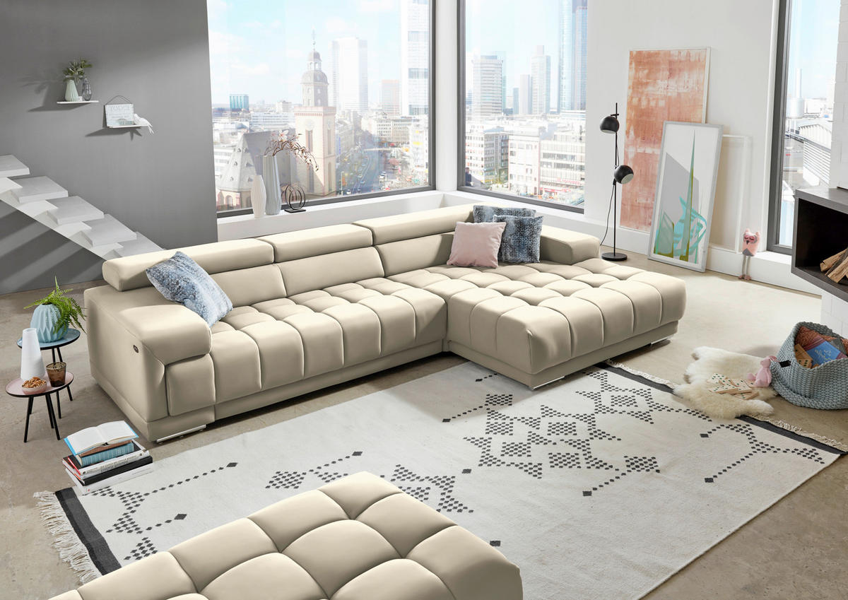 ECKSOFA Mikrofaser Naturfarben  - Silberfarben/Naturfarben, Design, Textil/Metall (335/190cm) - Beldomo Speed