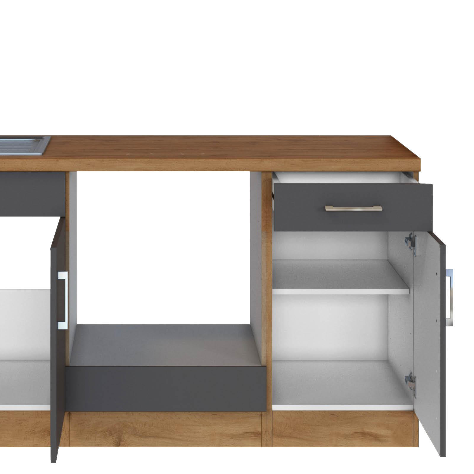 Thumbnail - Held Küchenblock Sorrento, Anthrazit, Eiche Wotan, Metall, 1 Schublade(n),1 Schublade(n) Schubladen, einmalig seitenverk...