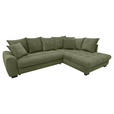 ECKSOFA Grün Cord Rückenkissen, Armlehnenkissen, Bettkasten, Schlaffunktion, Rücken echt, Liegefläche im Originalstoff  - Schwarz/Grün, KONVENTIONELL, Kunststoff/Textil (304/212cm) - Carryhome