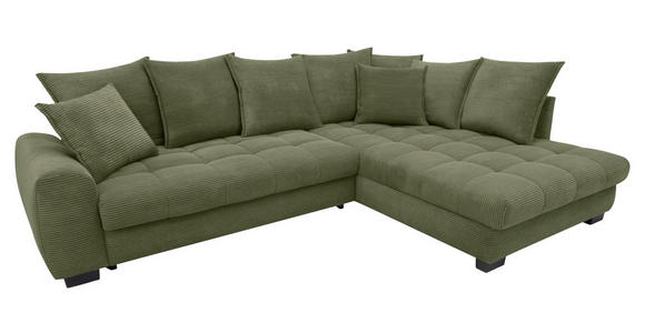ECKSOFA Grün Cord Rückenkissen, Armlehnenkissen, Bettkasten, Schlaffunktion, Rücken echt, Liegefläche im Originalstoff  - Schwarz/Grün, KONVENTIONELL, Kunststoff/Textil (304/212cm) - Carryhome