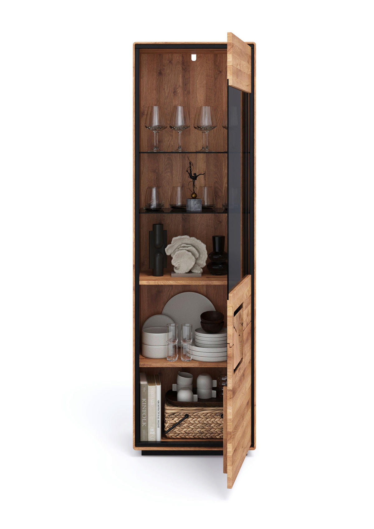 VITRINE  in massiv Wildeiche Schwarz, Wildeiche  - Wildeiche/Schwarz, Basics, Glas/Holz (60/203/40cm) - Livetastic