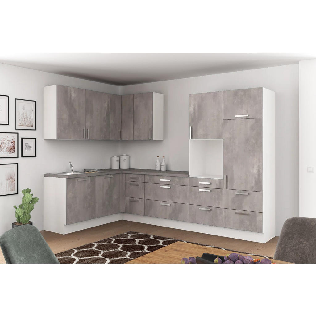 Eckküche Ip1200 ohne Geräte 185x320 cm Betonoptik