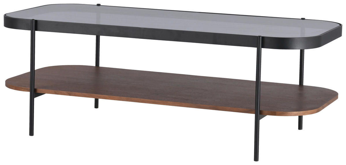 COUCHTISCH in Metall, Glas, Holzwerkstoff 120/43/58 cm  - Eichefarben/Schwarz, Design, Glas/Holzwerkstoff (120/43/58cm) - MID.YOU