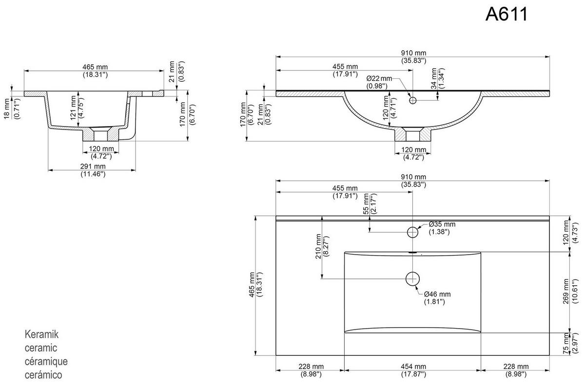 WASCHTISCHKOMBI 91 cm  - Eichefarben/Weiß, Basics, Keramik/Holzwerkstoff (91cm) - MID.YOU