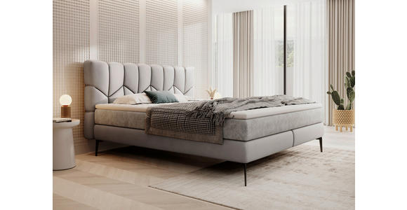 BOXSPRINGBETT 180/200 cm in Hellgrau - Hellgrau/Schwarz, Design, Leder/Textil (180/200cm) - Esposa