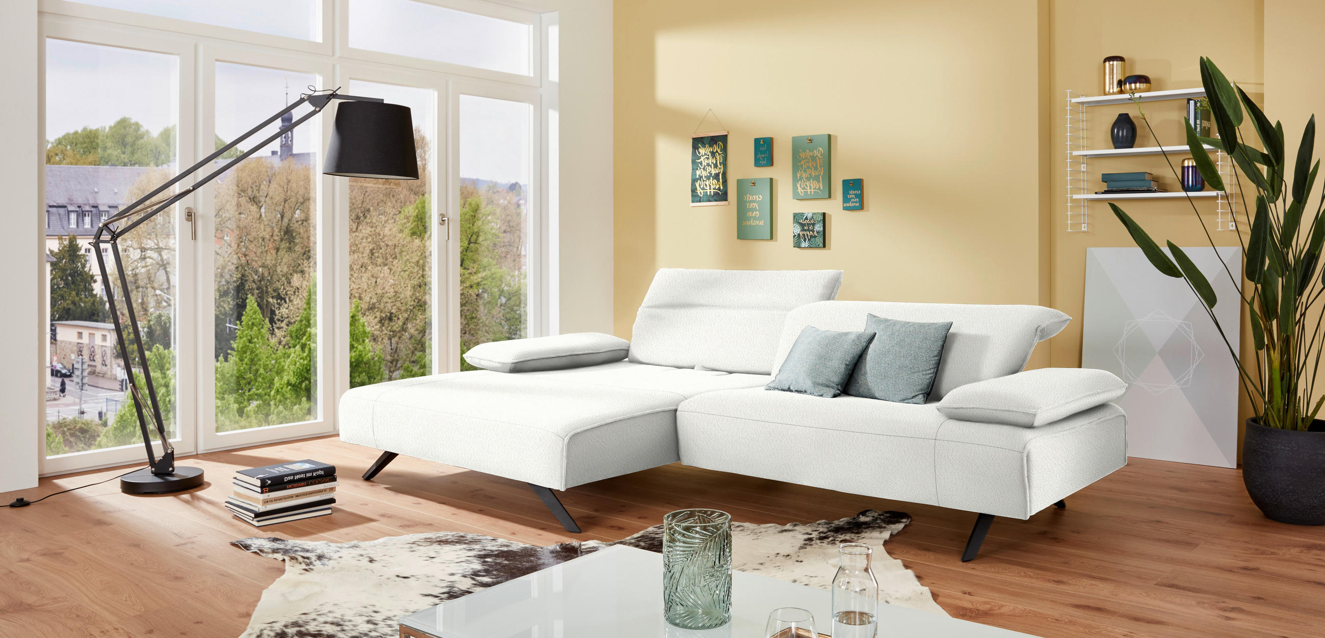 ECKSOFA in Flachgewebe Creme  - Anthrazit/Creme, Design, Textil/Metall (166/280cm) - Johann Jakob