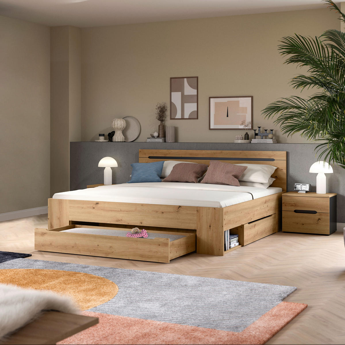 SCHLAFZIMMER Grau, Eiche Artisan  - Eiche Artisan/Grau, MODERN, Holzwerkstoff (284/87/205cm) - MID.YOU