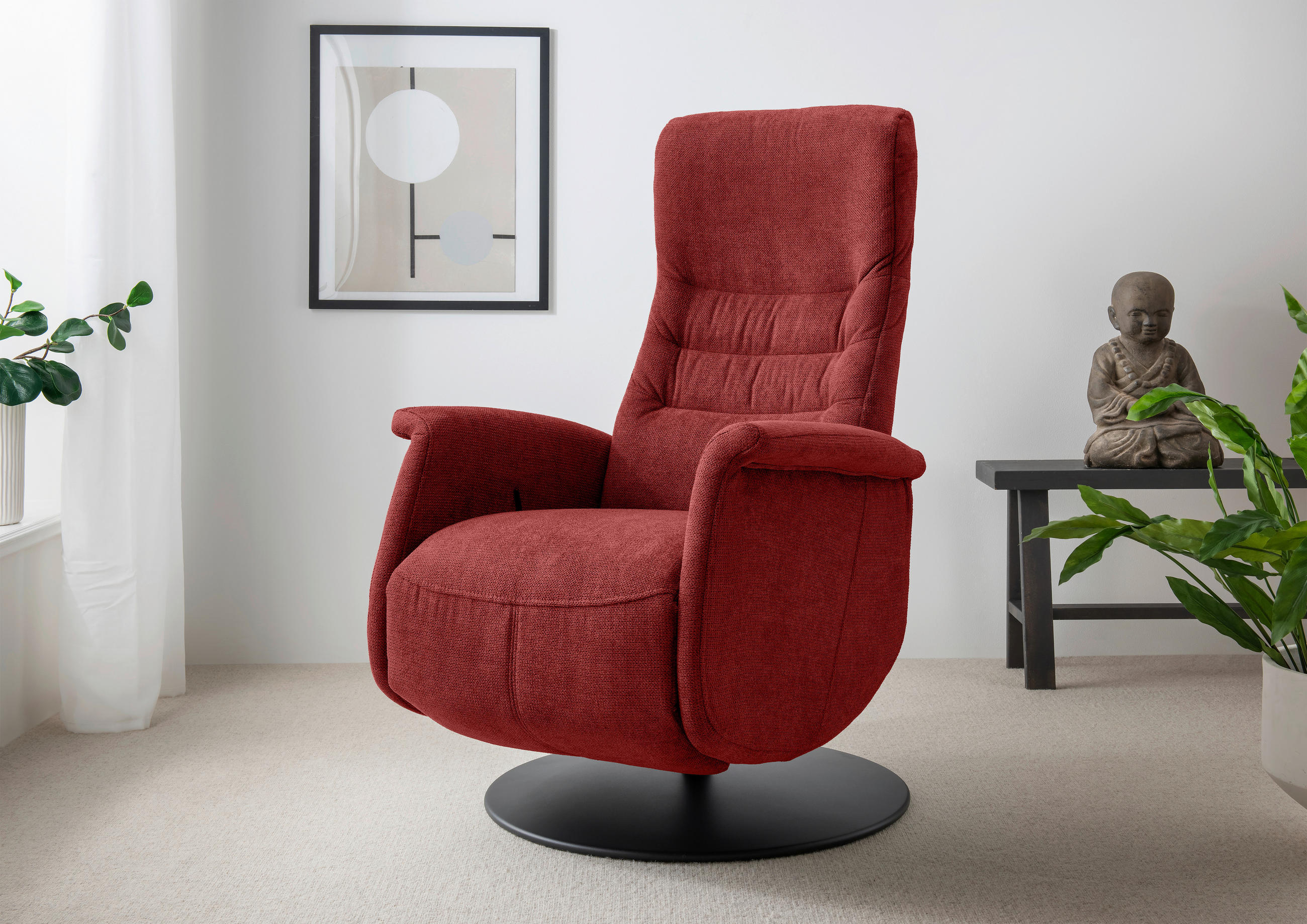 RELAXSESSEL LATINA Chenille Kopfteilverstellung, Fußteilverstellung, Rücken echt    - Rot/Schwarz, MODERN, Textil/Metall (72/118/85-165cm) - Livetastic