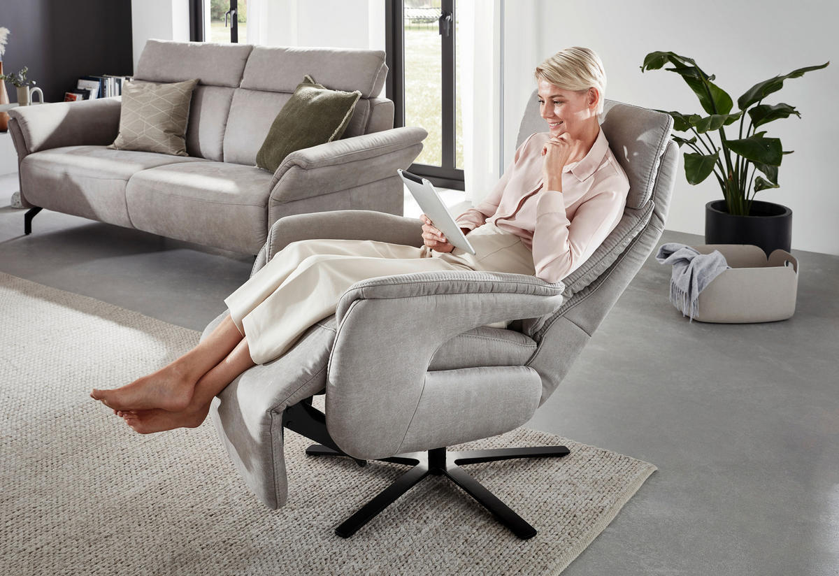 RELAXSESSEL in Textil Hellgrau  - Hellgrau/Schwarz, Konventionell, Textil/Metall (70/117/85cm) - Dieter Knoll