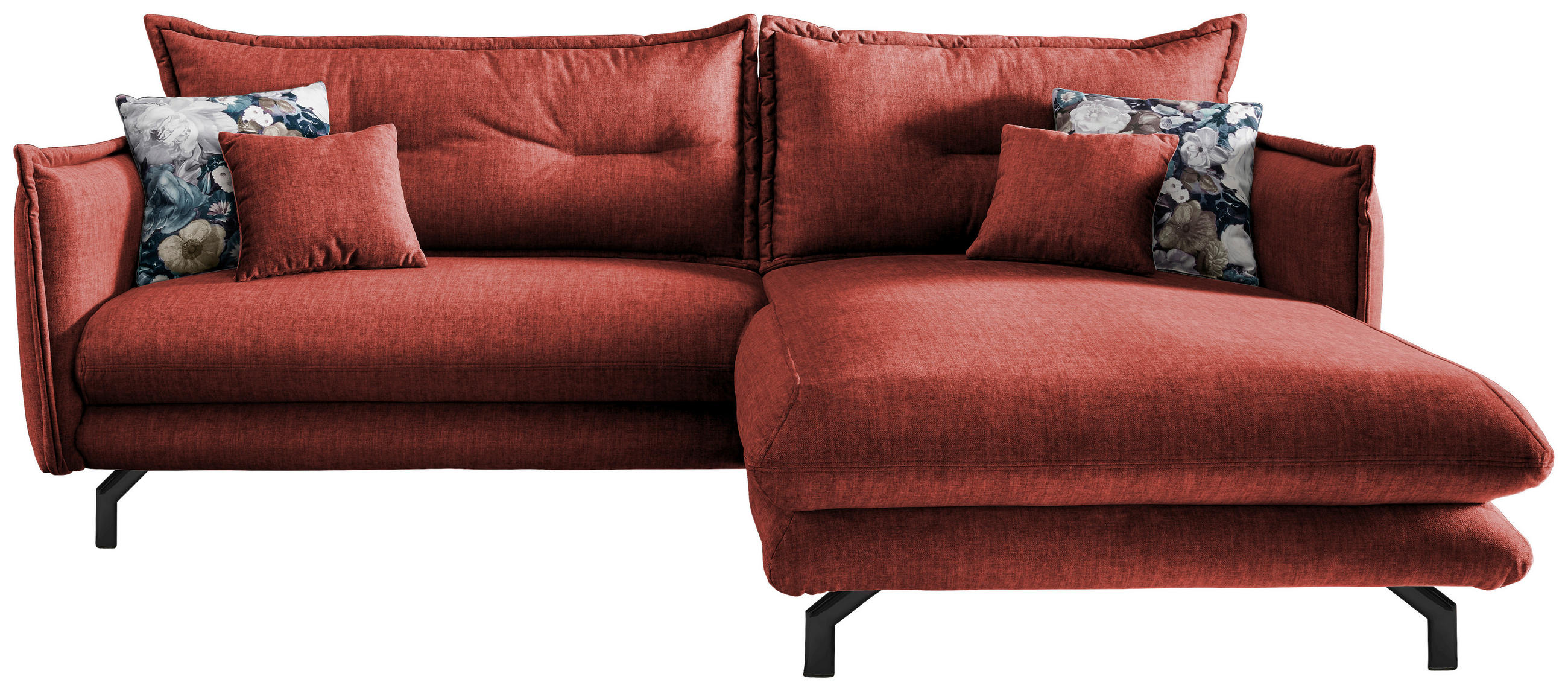 ECKSOFA in Velours Koralle  - Türkis/Koralle, Modern, Textil/Metall (255/180cm) - Livetastic