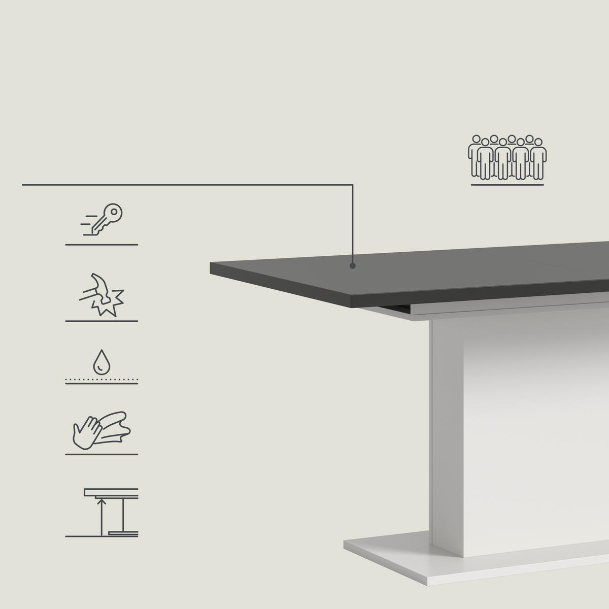 AUSZIEHTISCH Grau rechteckig  ausziehbar  - Weiß/Grau, KONVENTIONELL, Holzwerkstoff (150-190/90/76cm) - MID.YOU